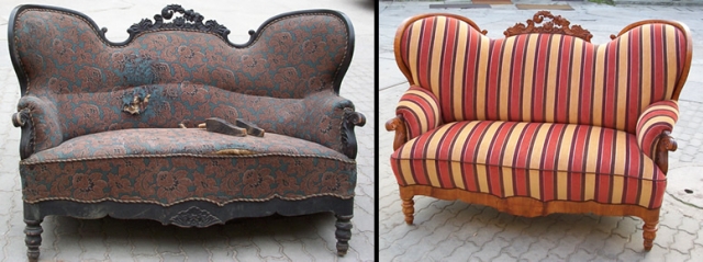 Bild einer alten Couch: vorher und nachher